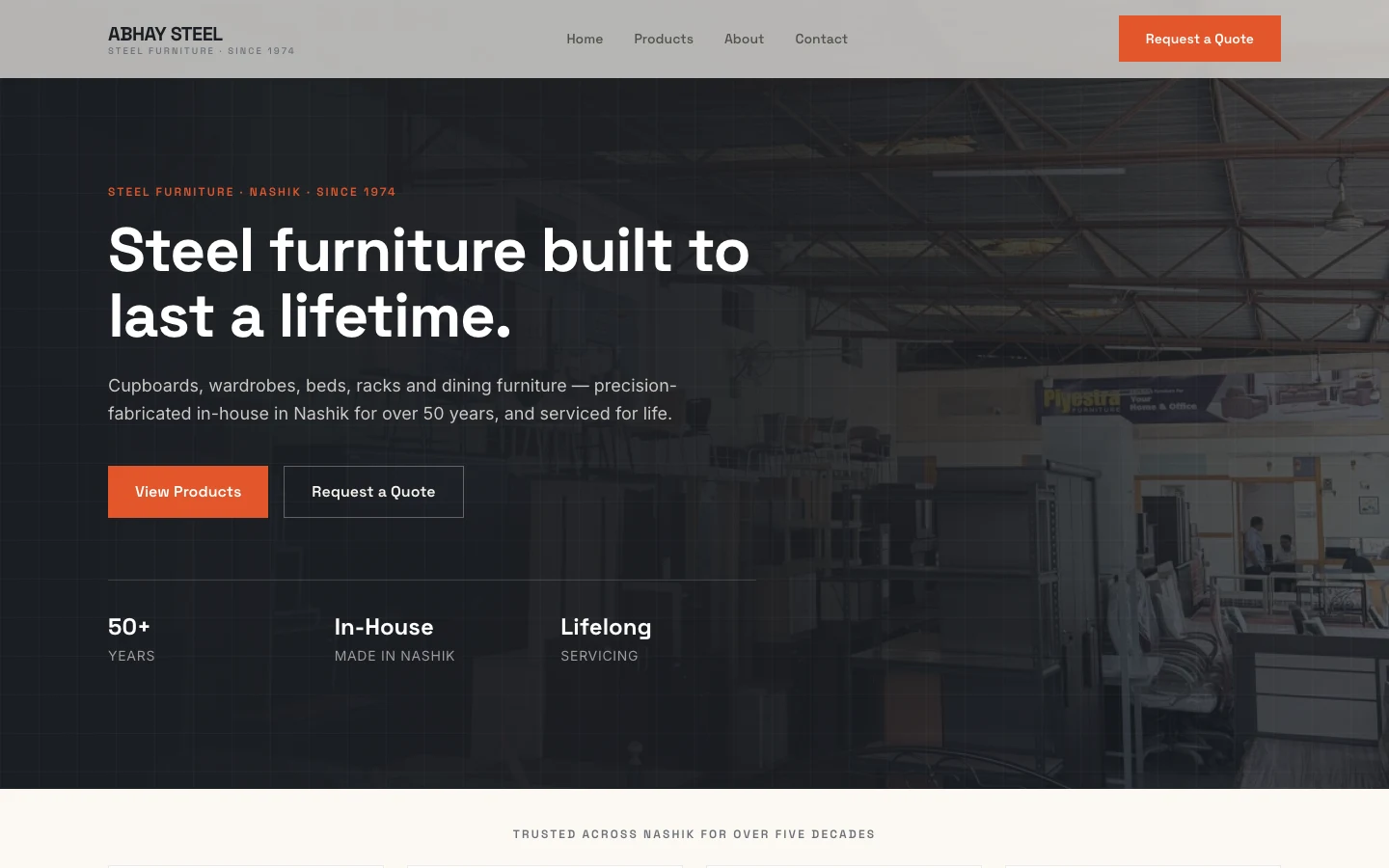 Abhay Steel — steel furniture built to last a lifetime, precision-fabricated in Nashik for over 50 years