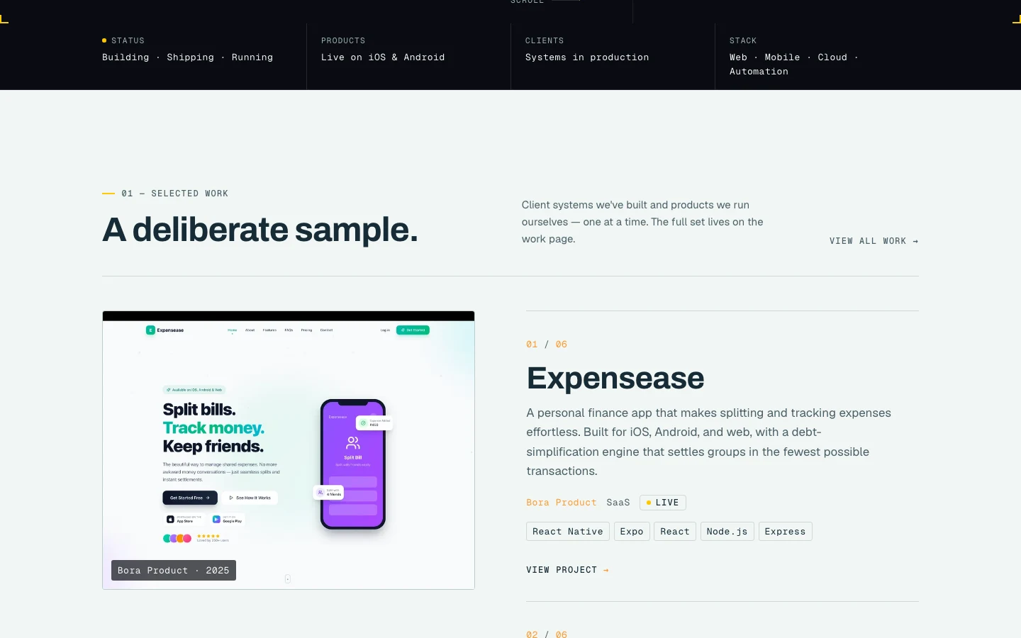 Bora Technologies — selected work across products and client systems