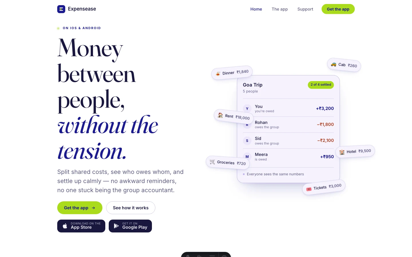 Expensease — split bills, track money, settle up calmly with friends