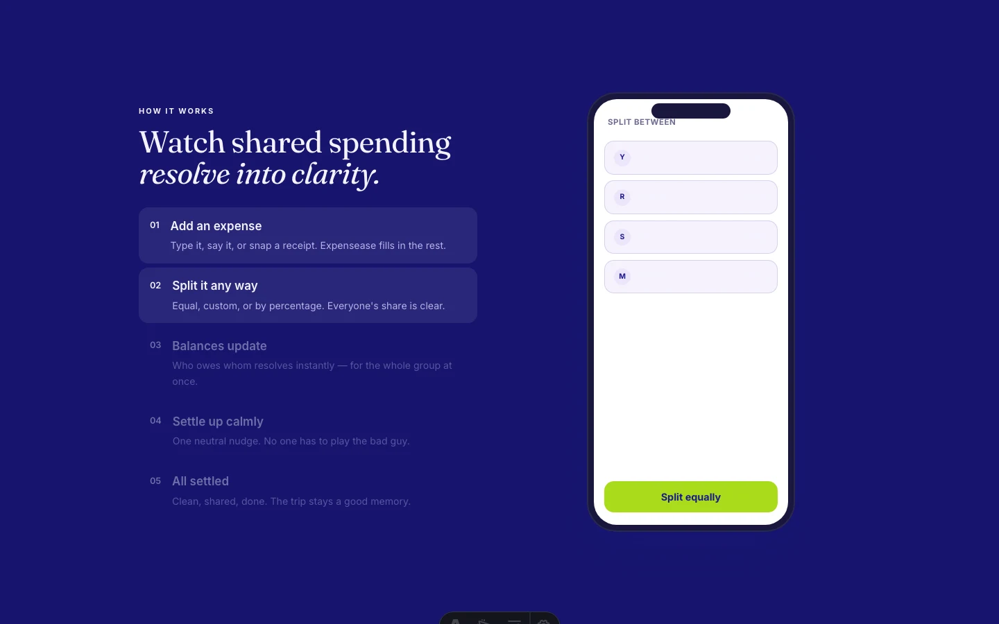 Expensease — add an expense, split it any way, settle up calmly
