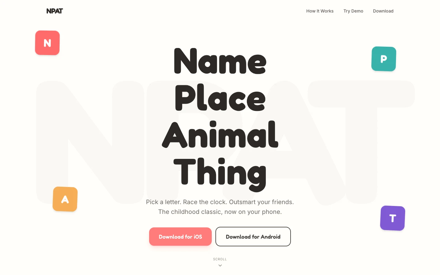 NPAT — Name Place Animal Thing: pick a letter, race the clock